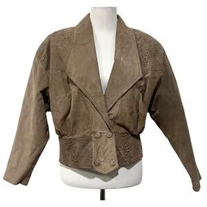 Vintage 80s 90s Chia Leather Suede Jacket Big Shoulder Corset Tan Women’s Sz L
